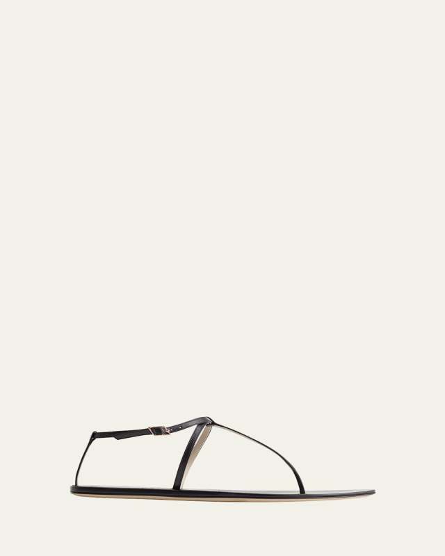 Mono Leather T-Strap Flat Sandals